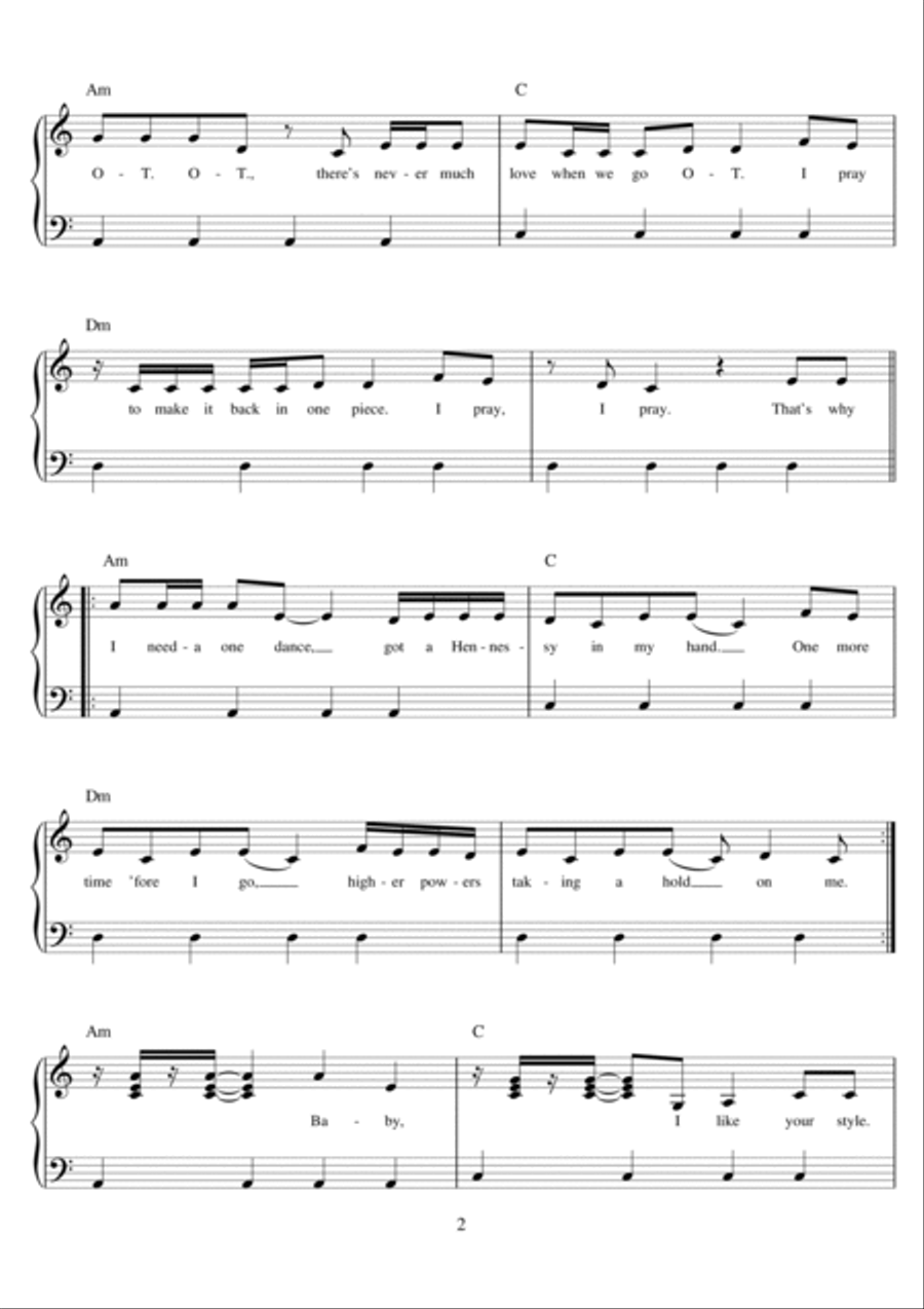 One Dance (featuring Wizkid and Kyla) Easy Piano scores gallery preview page 2
