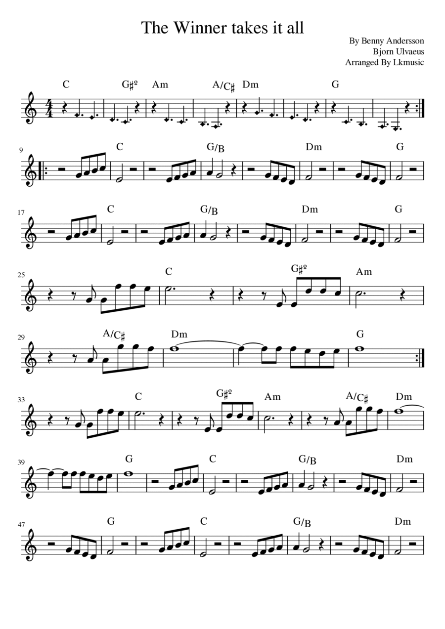 The Winner Takes It All The Winner Takes It All B-Flat Clarinet scores gallery preview page 1