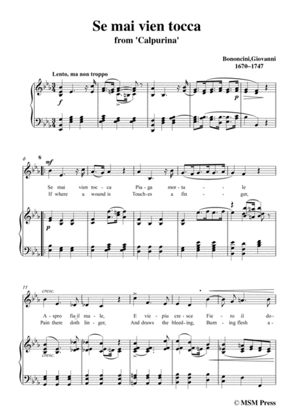 Bononcini Giovanni-Se mai vien tocca,from 'Calphurnia',in E flat Major,for Voice and Piano image number null