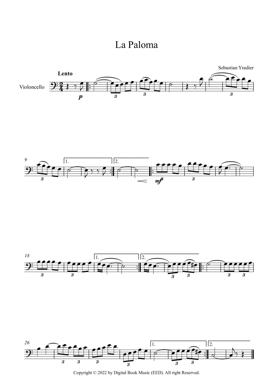 La Paloma - Sebastian Yradier (Cello) Cello Solo scores gallery preview page 1
