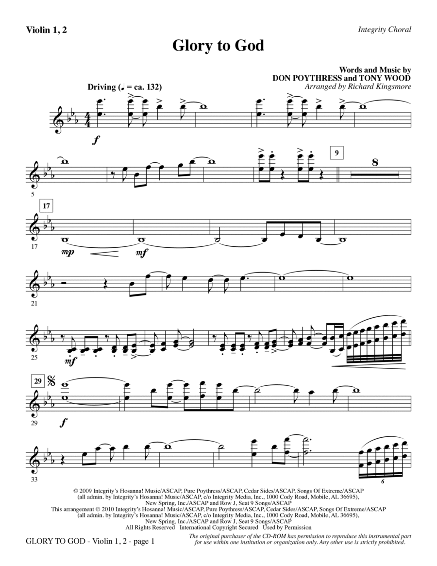 Glory To God - Violin 1, 2 Choir scores gallery preview page 1