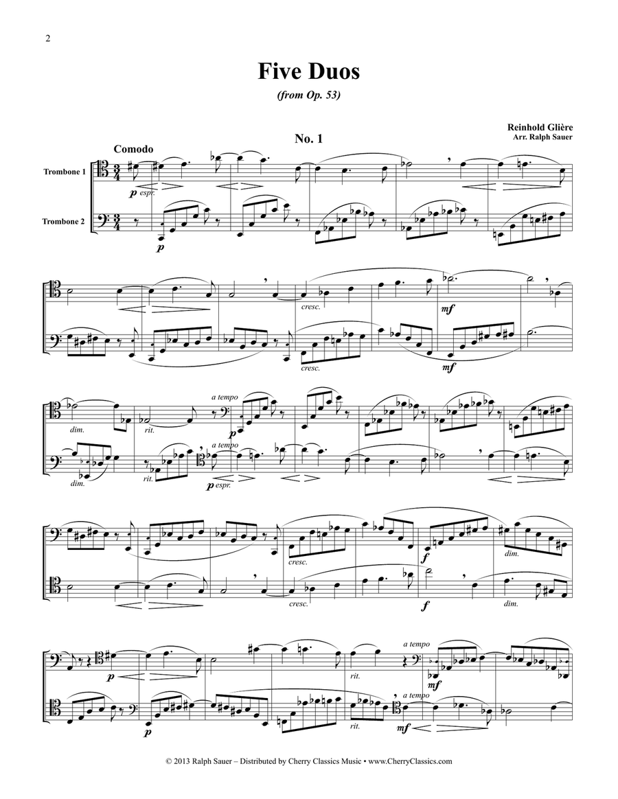 Five Duos from Op. 53 for Two Trombones Trombone Duet scores gallery preview page 2