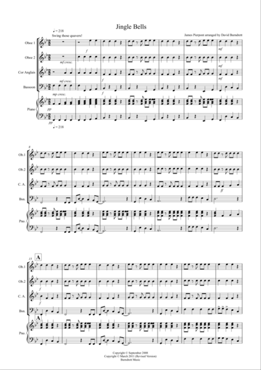 Jingle Bells (Jazzy Style!) for Double Reed Quartet Bassoon scores gallery preview page 1