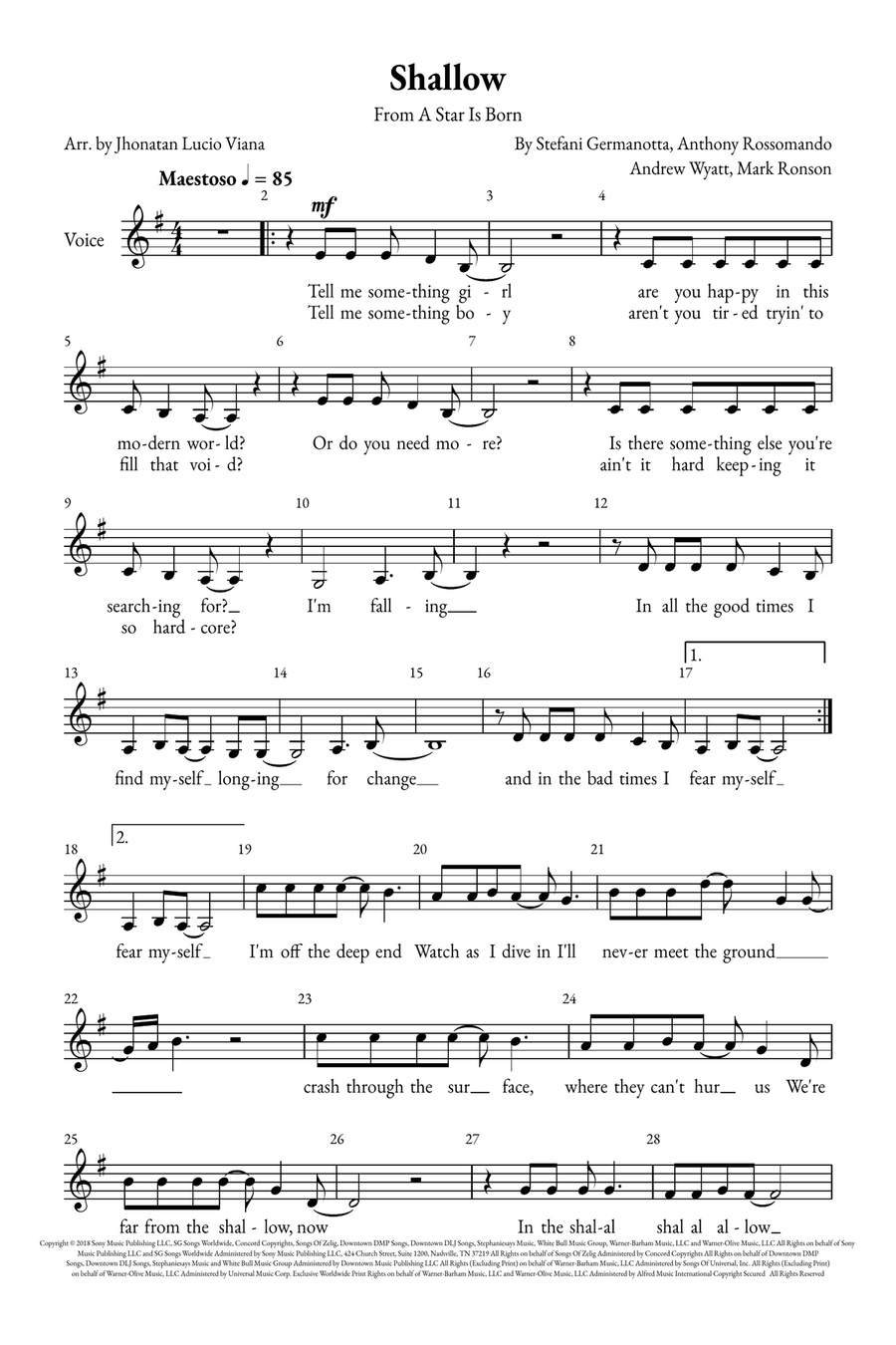 Shallow A Cappella scores gallery preview page 1