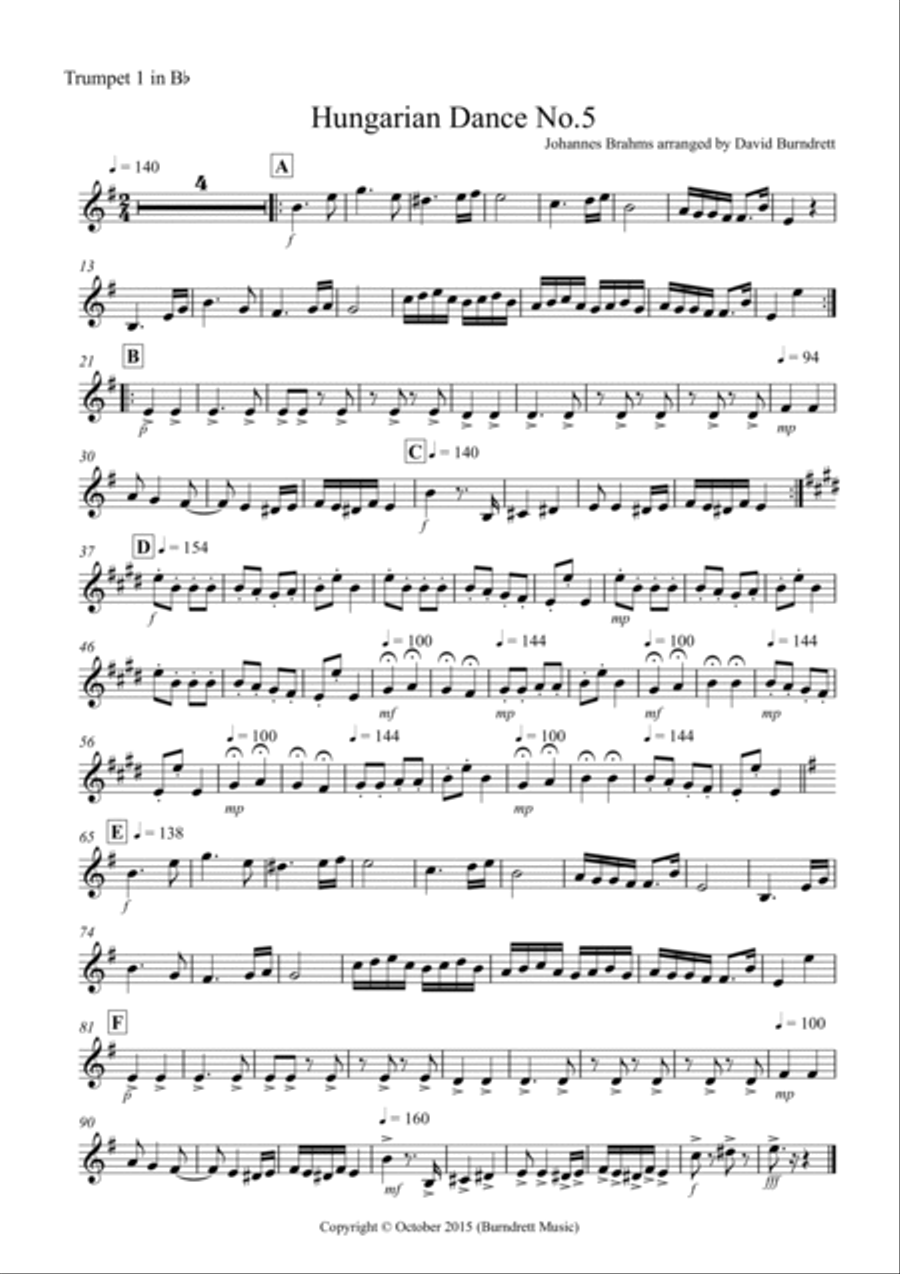 Hungarian Dance No.5 by Brahms for Brass Quartet Brass Quartet scores gallery preview page 4