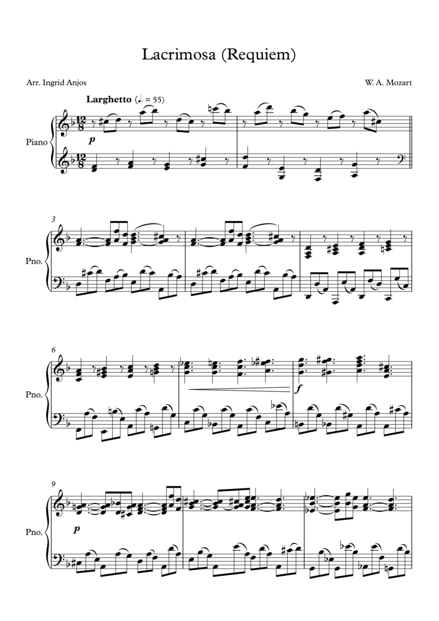 Lacrimosa (Requiem) Piano Solo scores gallery preview page 1