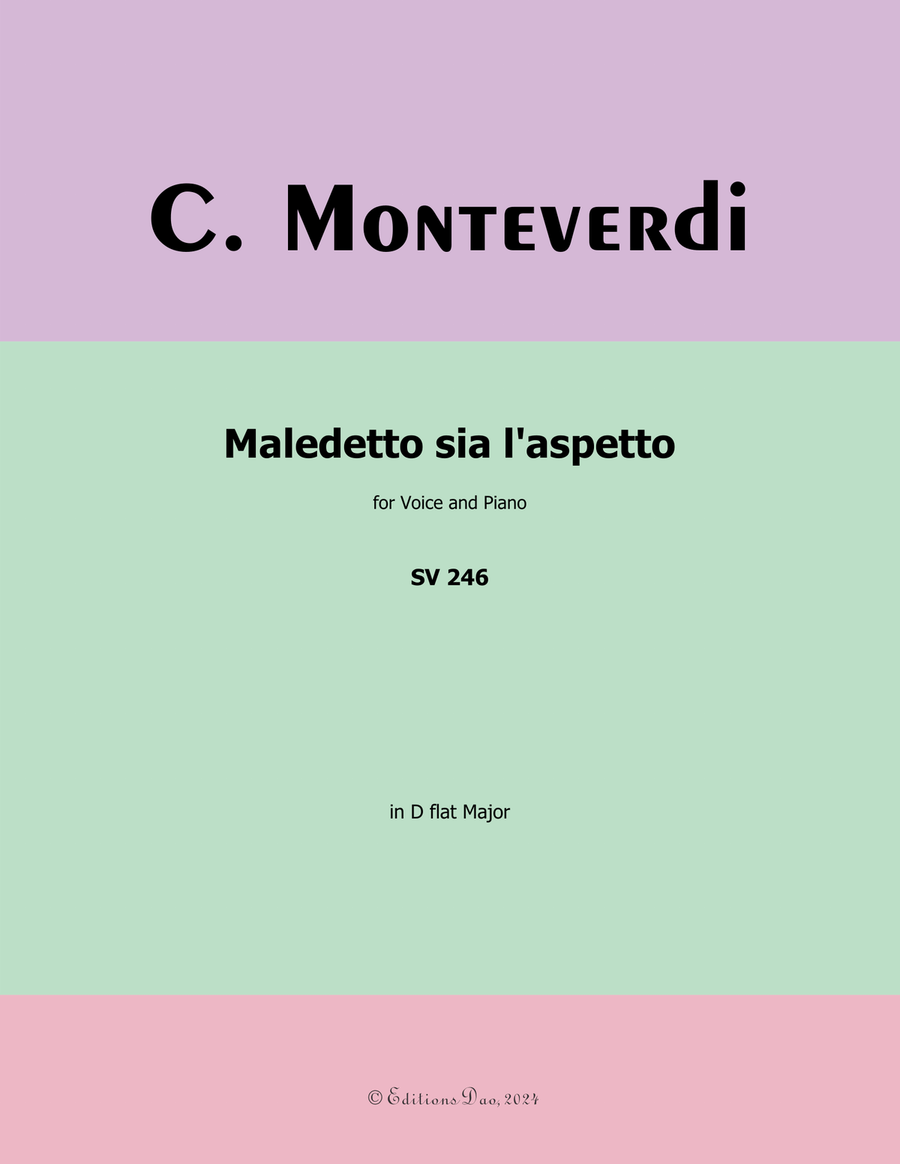 Maledetto sia l'aspetto, by Monteverdi, in D flat Major Piano, Vocal scores gallery preview page 1