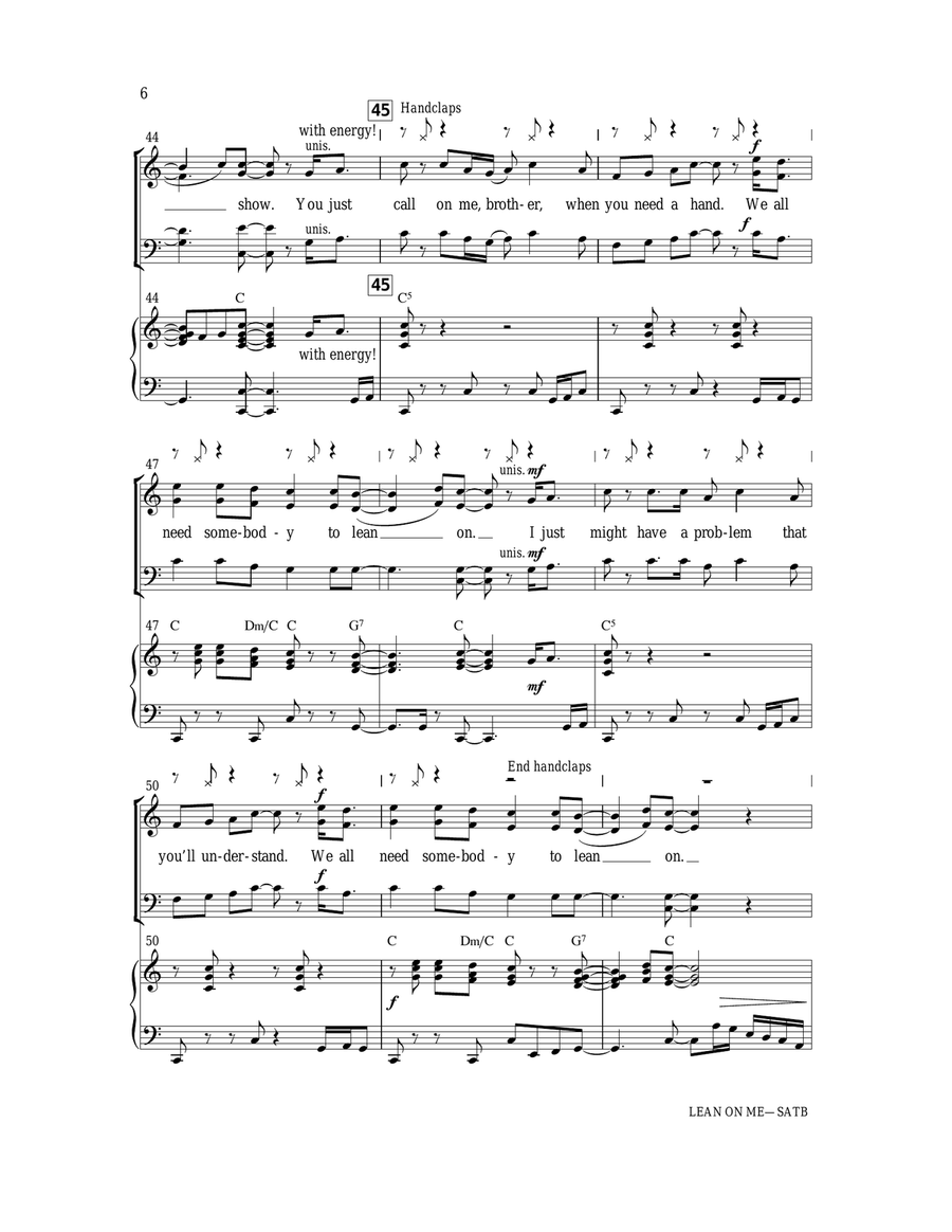 Lean On Me (with We Shall Overcome) 4-Part scores gallery preview page 6
