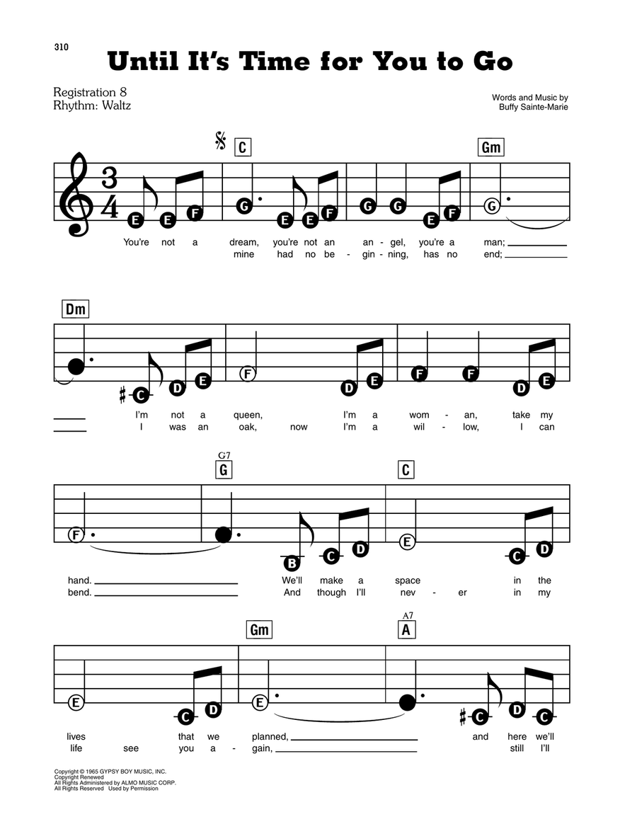 Until It's Time For You To Go Electronic Keyboard scores gallery preview page 1