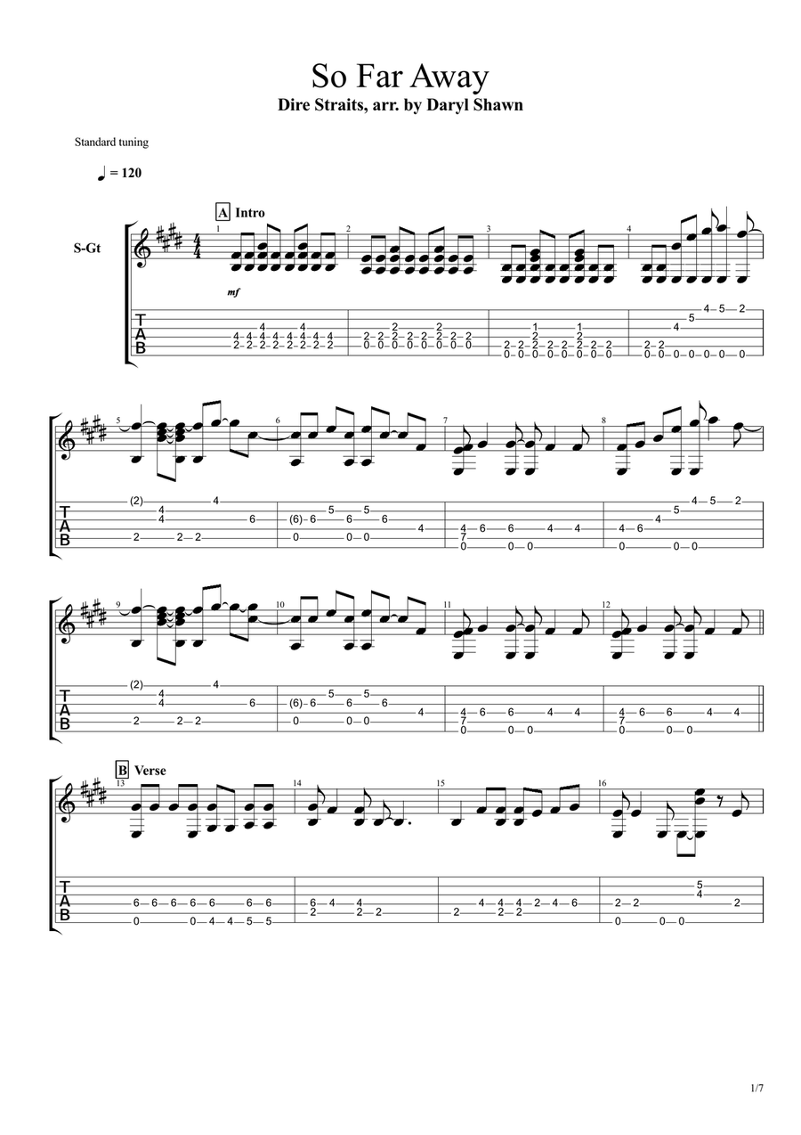 So Far Away Acoustic Guitar scores gallery preview page 1