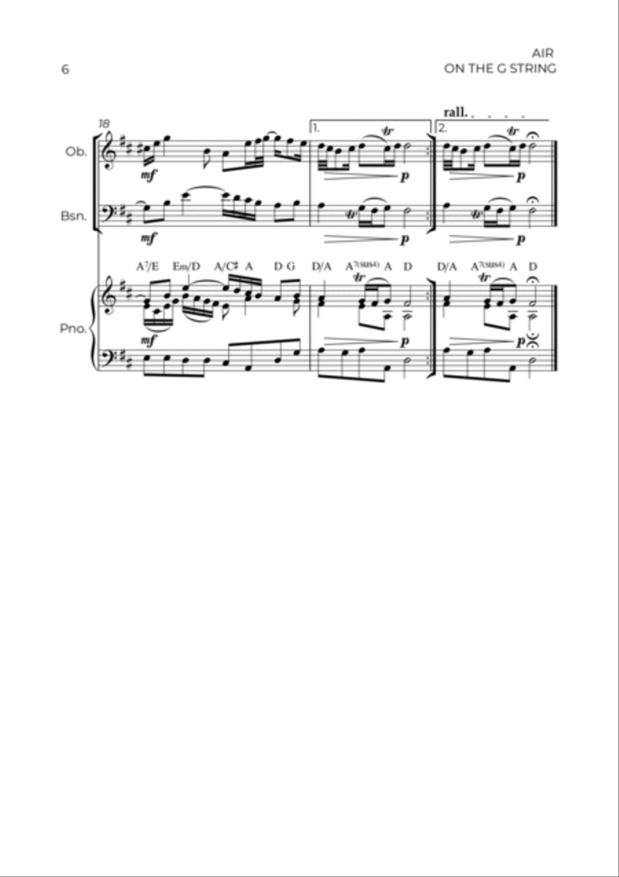 AIR ON THE G STRING - WIND PIANO TRIO (OBOE, BASSOON & PIANO) Small Ensemble scores gallery preview page 6