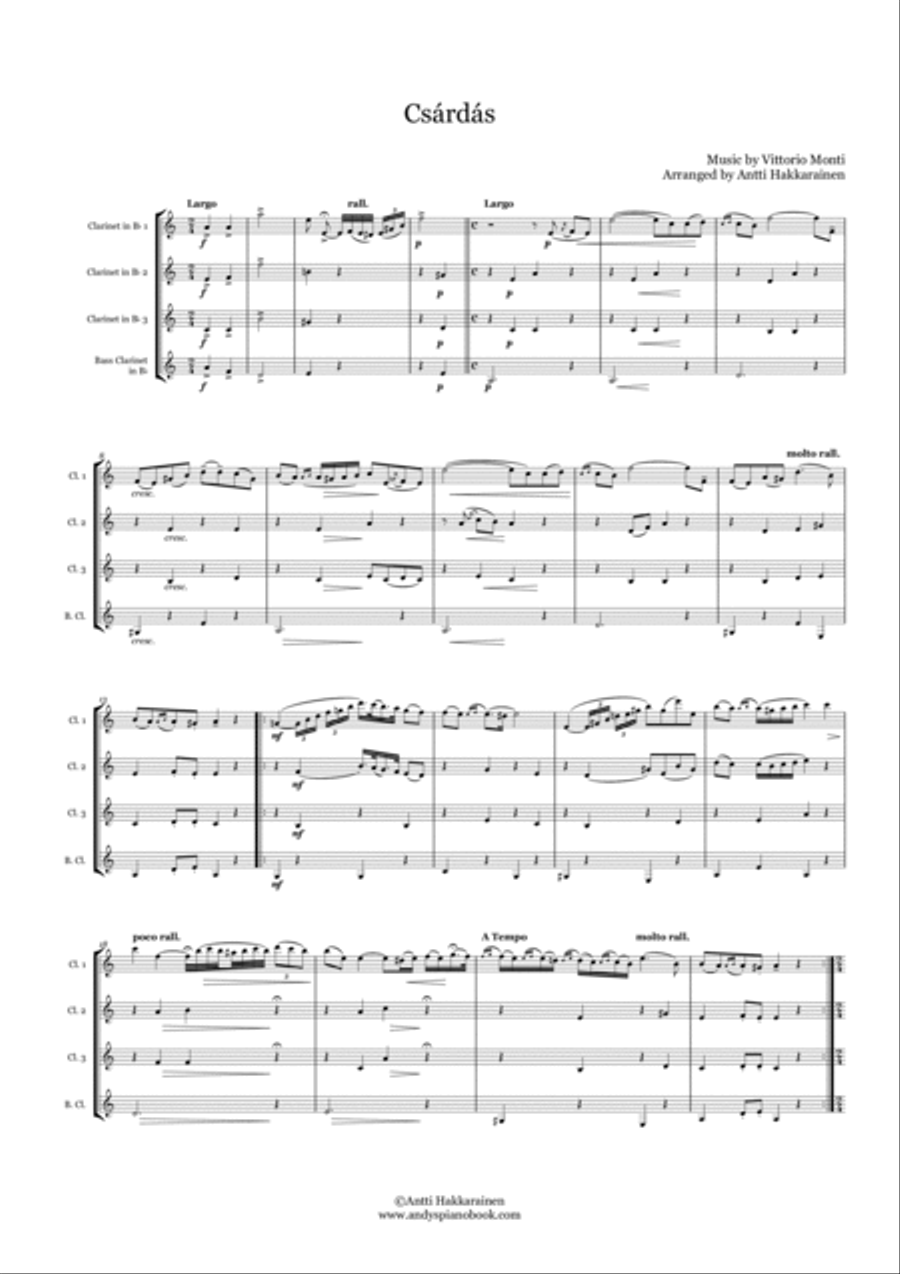 Czardas - Clarinet Quartet Czardas - Clarinet Quartet Clarinet Quartet scores gallery preview page 2