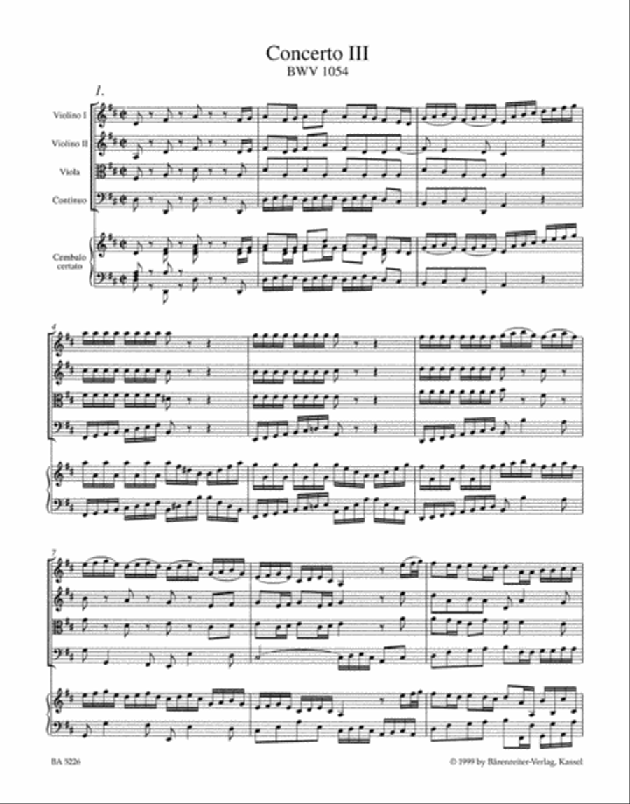 Concerto for Harpsichord and Strings Nr. 3 D major BWV 1054 Harpsichord scores gallery preview page 2