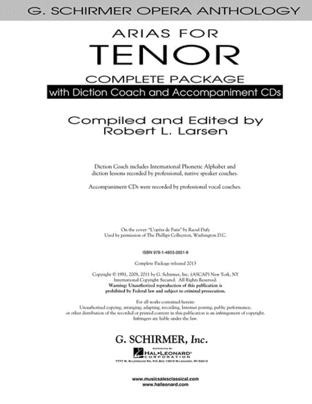 Arias for Tenor – Complete Package image number null