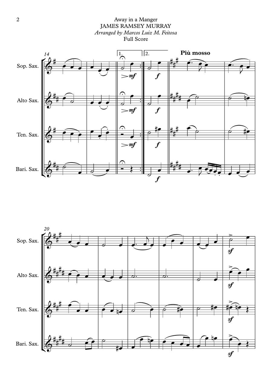 Away in a Manger - Saxophone Quartet (SET 1) Saxophone Quartet scores gallery preview page 4