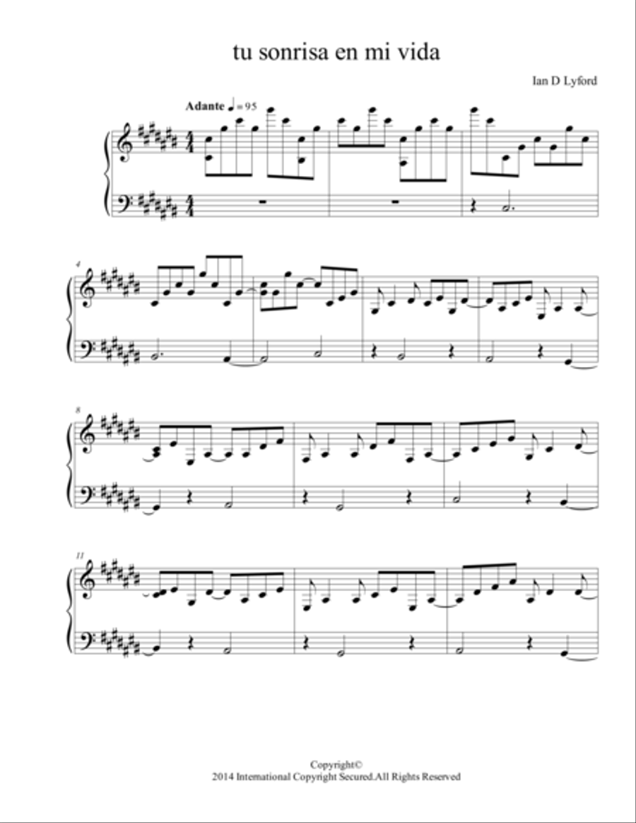 TU SONRISA EN MI VIDA TU SONRISA EN MI VIDA Piano Solo scores gallery preview page 1