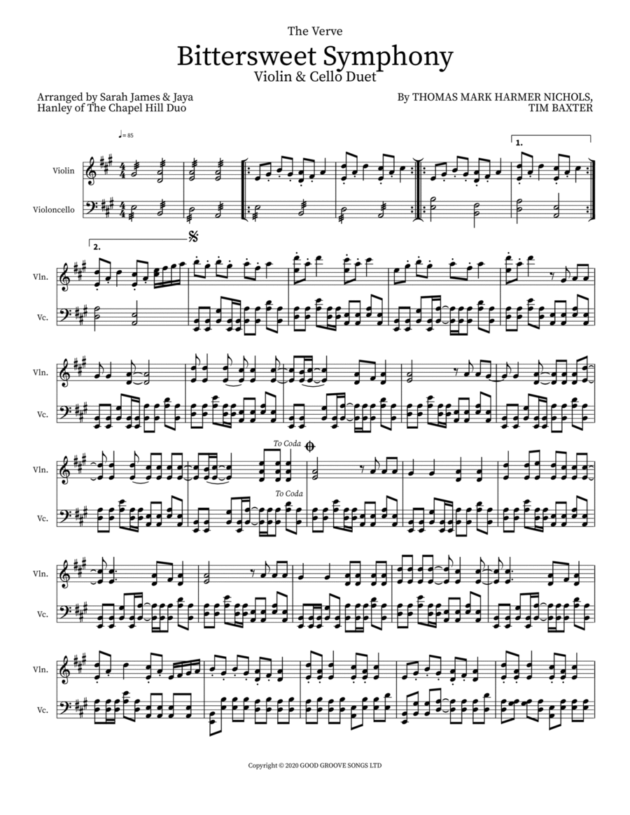 Bittersweet Symphony String Duet scores gallery preview page 1