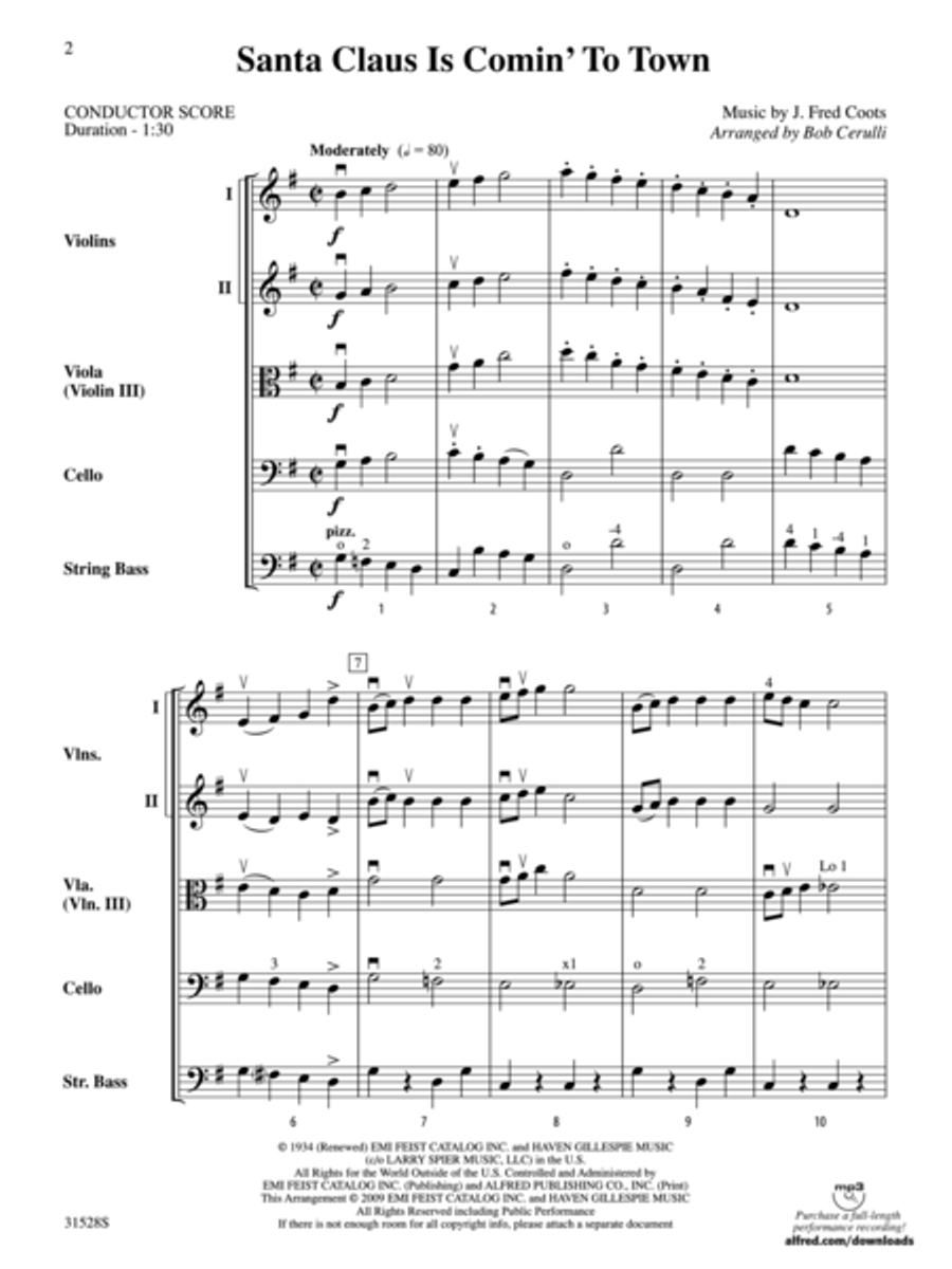Santa Claus Is Comin' to Town (score only) String Orchestra scores gallery preview page 2