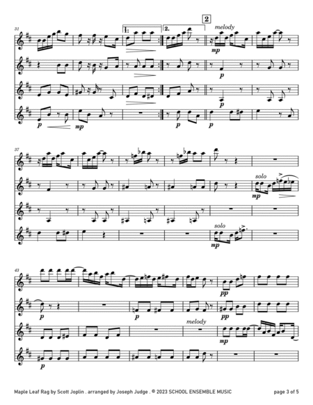Maple Leaf Rag by Scott Joplin for Clarinet Quartet in School image number null