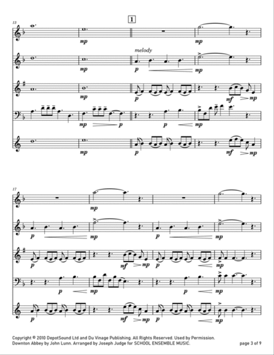 Downton Abbey (theme) Woodwind Quartet scores gallery preview page 3