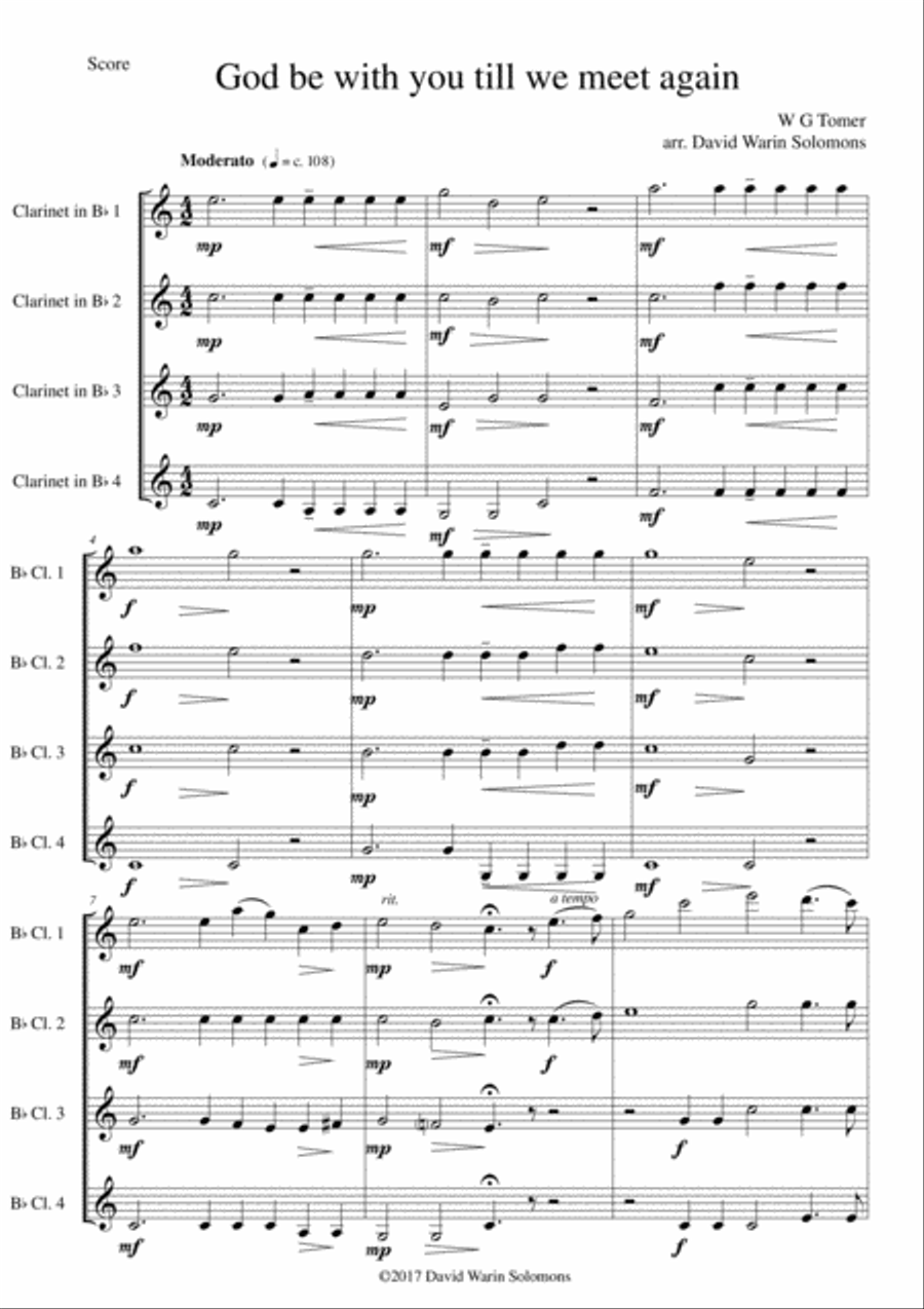 God be with you till we meet again for 4 clarinets Clarinet Quartet scores gallery preview page 1