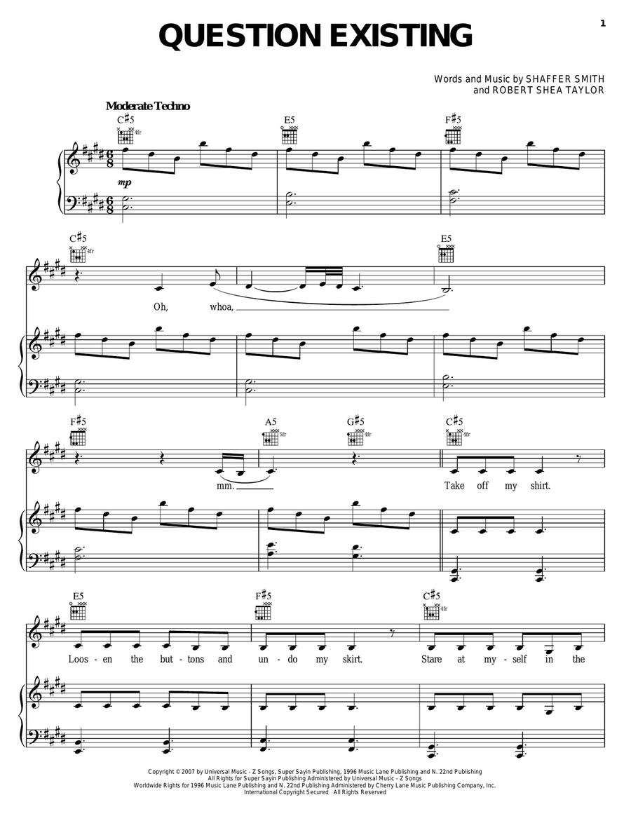 Question Existing Piano, Vocal, Guitar scores gallery preview page 1