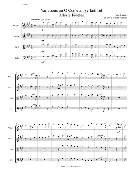 Variations on O Come all ye faithful (Adeste fideles) for string quartet image number null