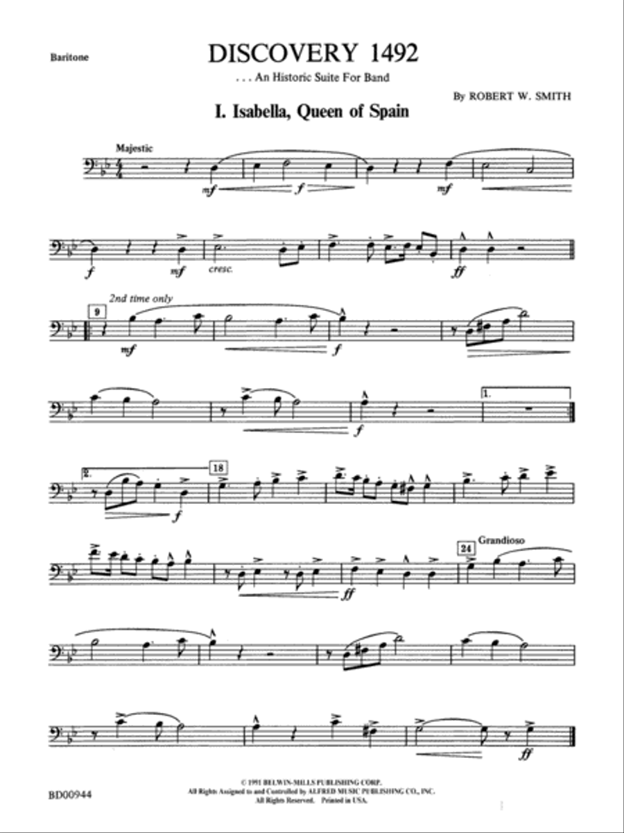 Discovery 1492: Baritone B.C. Concert Band scores gallery preview page 1