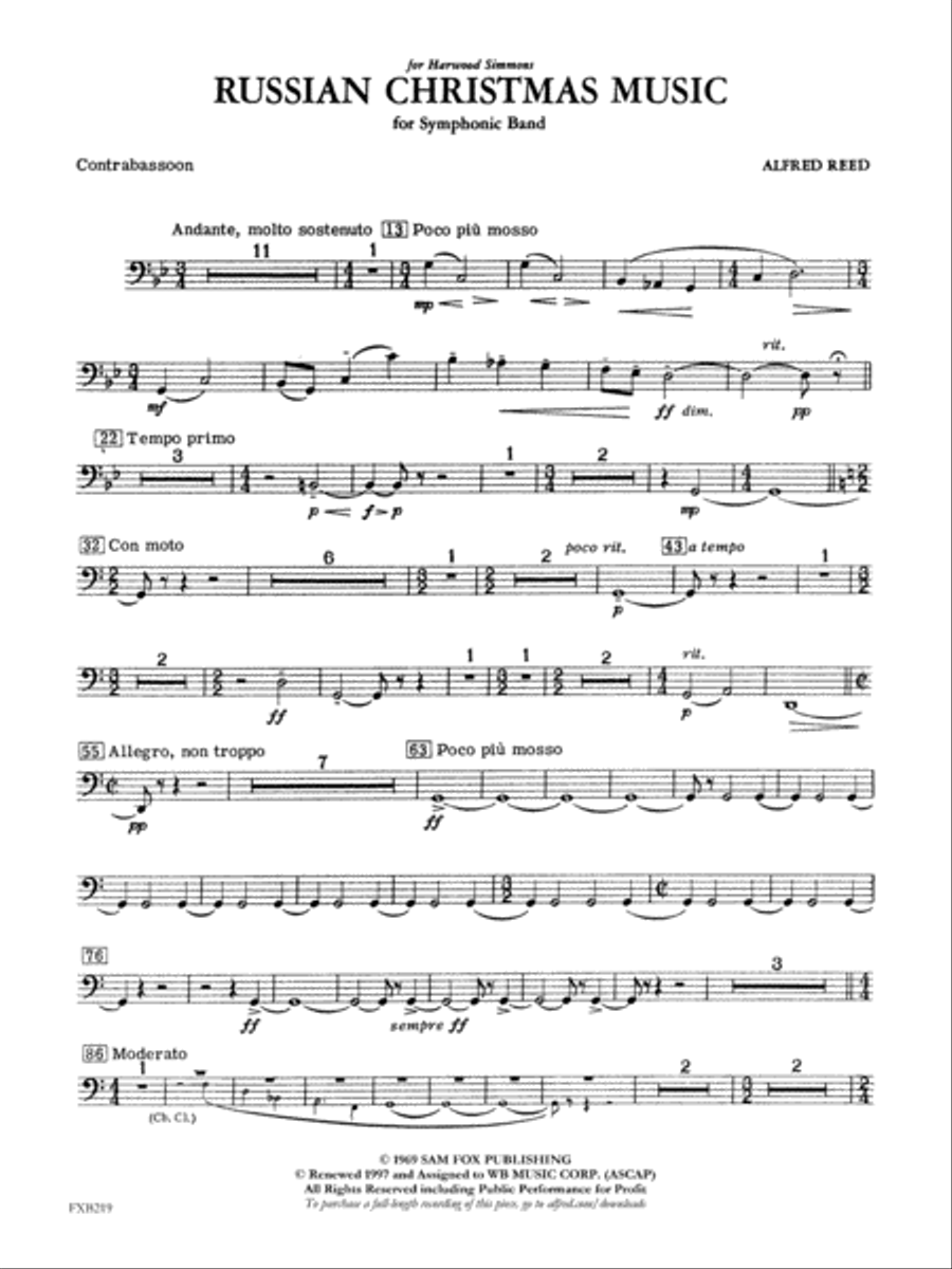 Russian Christmas Music: Contra Bassoon Concert Band scores gallery preview page 1