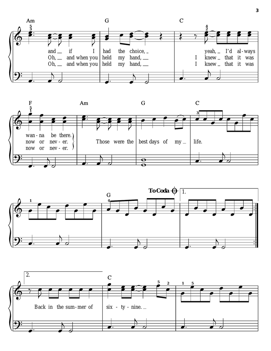 Summer Of '69 Easy Piano scores gallery preview page 3