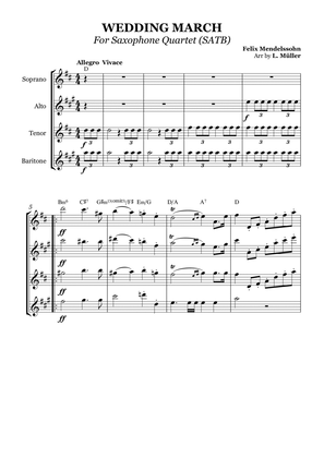 Wedding March - For Saxophone Quartet (SATB) - With chords