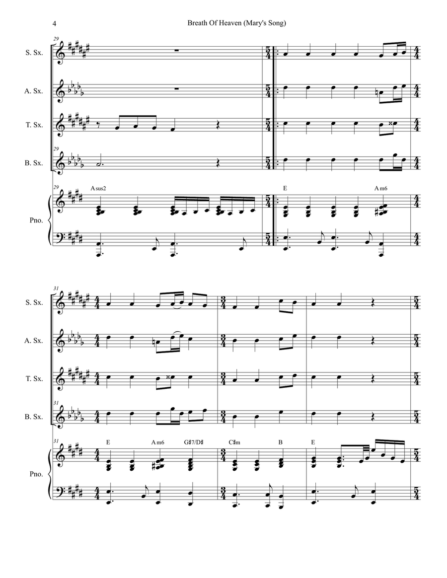 Breath Of Heaven (Mary's Song) Saxophone Quartet scores gallery preview page 4