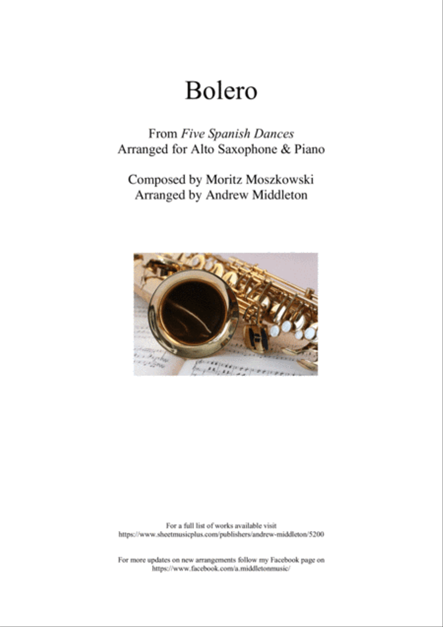 Bolero from Five Spanish Dances arranged for Alto Saxophone and Piano Alto Saxophone scores gallery preview page 1