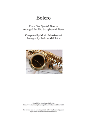 Book cover for Bolero from Five Spanish Dances arranged for Alto Saxophone and Piano