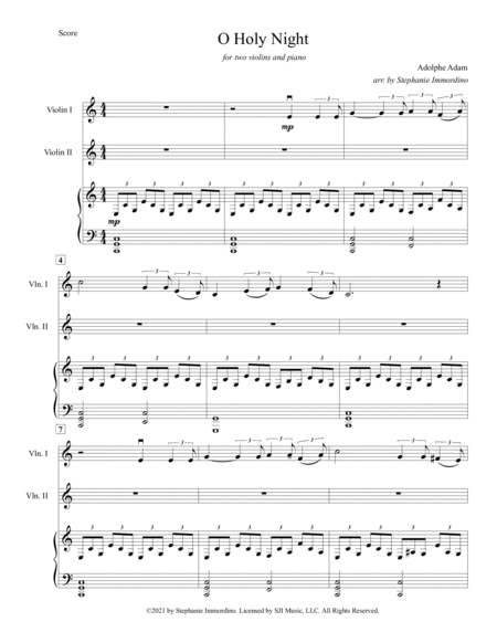 O Holy Night, for Two Violins and Piano by Adolphe-Charles Adam Violin - Digital Sheet Music