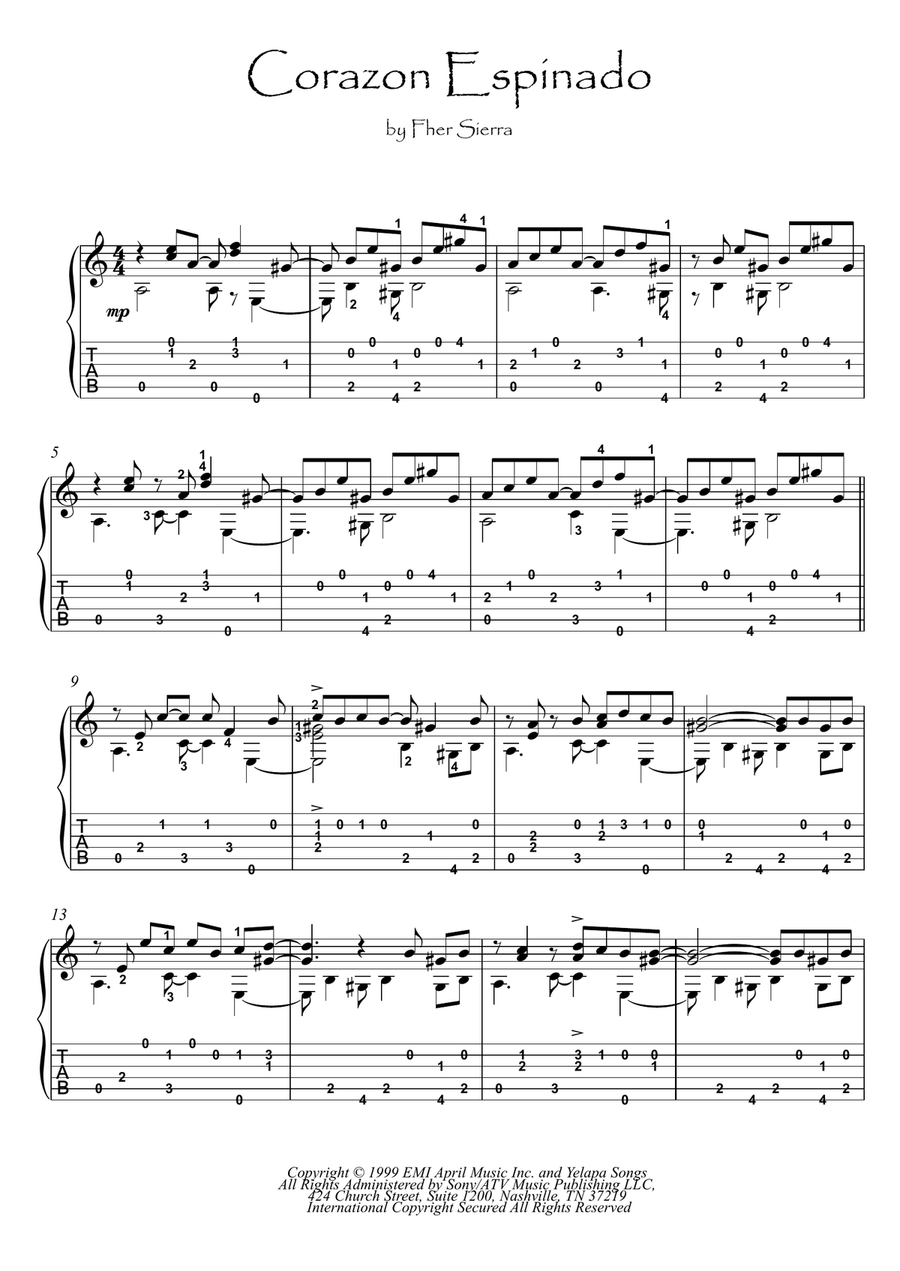 Corazon Espinado Acoustic Guitar scores gallery preview page 1