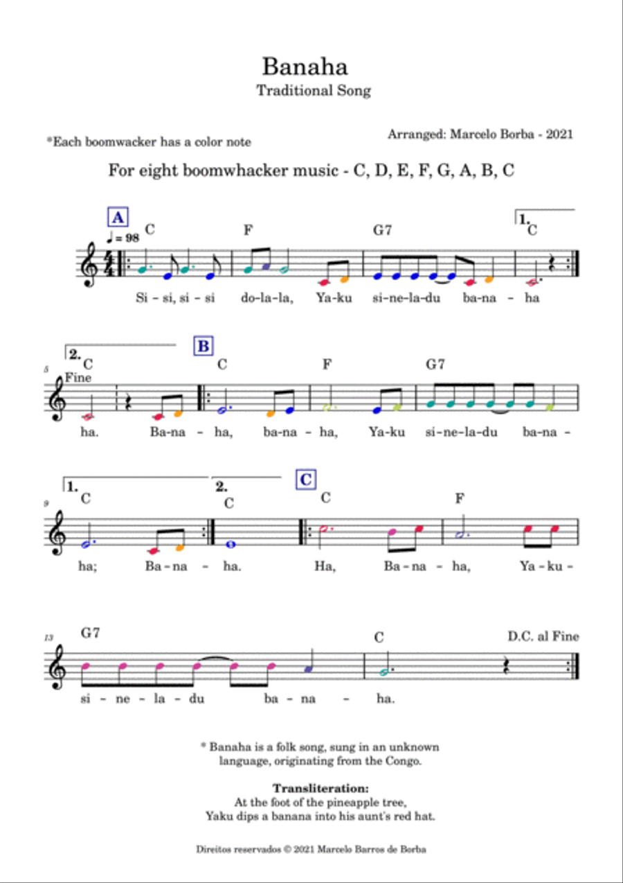 Banaha for Boomwhackers Easy Piano scores gallery preview page 2