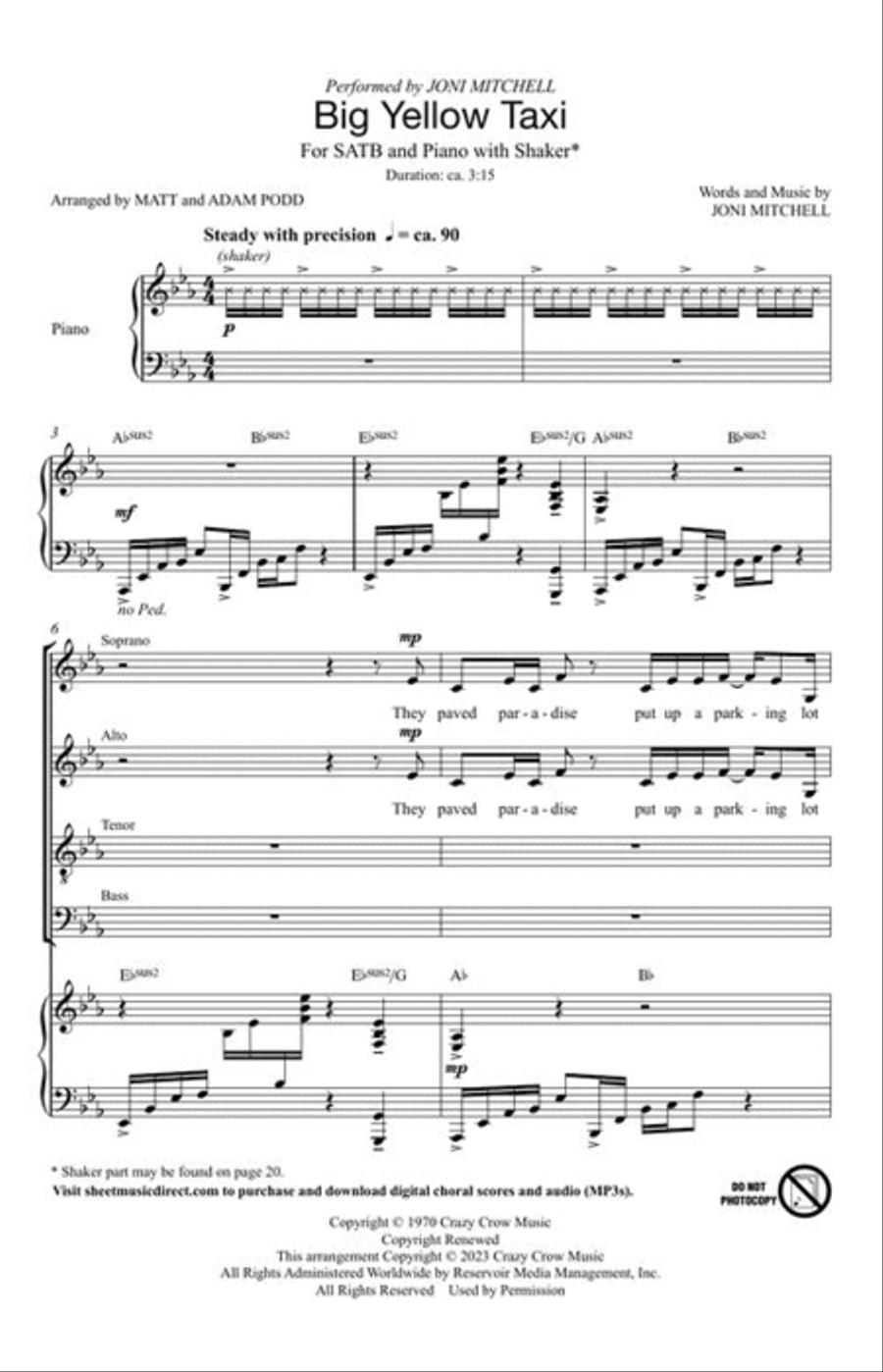 Big Yellow Taxi 4-Part scores gallery preview page 4