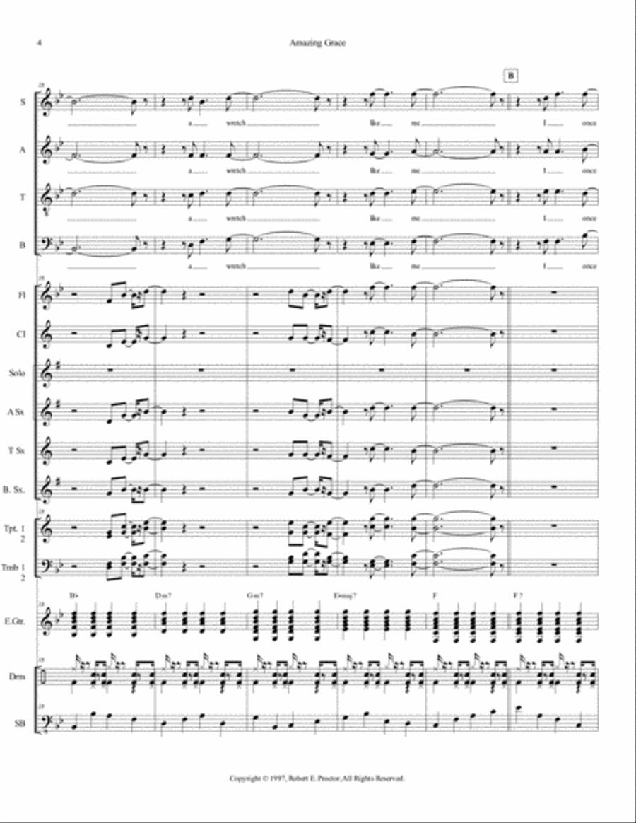 Amazing Grace - Jazz or Big Band 4-Part scores gallery preview page 5