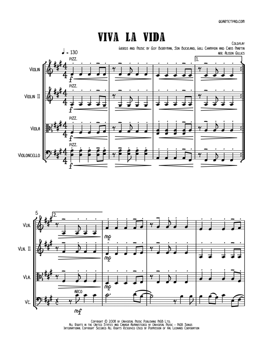 Viva La Vida Viva La Vida String Trio scores gallery preview page 1