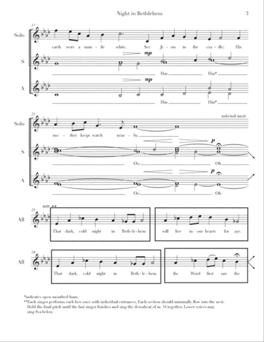 Night in Bethlehem ( s s a + optional solo ) SSA scores gallery preview page 3