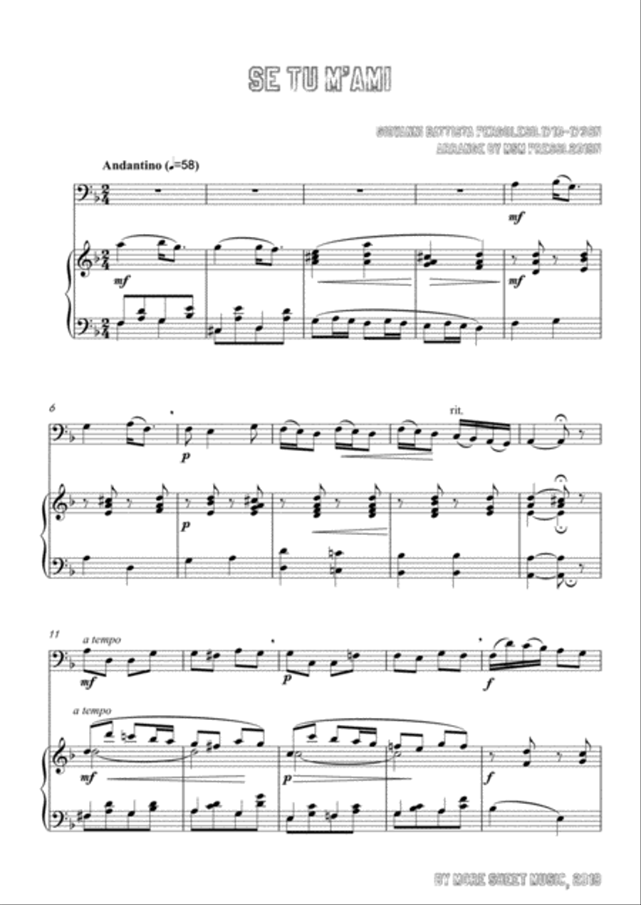 Pergolesi-Se tu m'ami,for Cello and Piano Pergolesi-Se tu m'ami,for Cello and Piano Piano scores gallery preview page 3