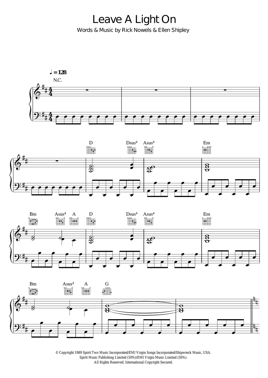 Leave A Light On Piano, Vocal scores gallery preview page 1