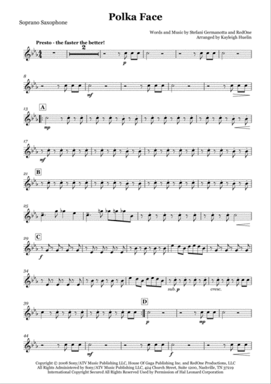 Poker Face Saxophone Quartet scores gallery preview page 6