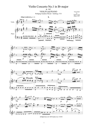 Mozart - Violin Concerto No.1 in B flat K.207 for Violin and Piano - Score and Part
