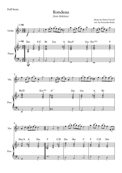 Rondeau (from Abdelazer) for Violin Solo and Piano Accompaniment with Chords image number null