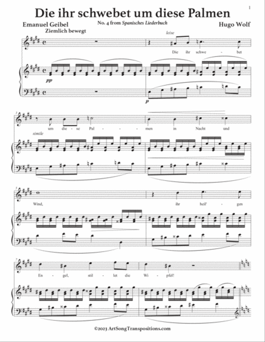 WOLF: Die ihr schwebet um diese Palmen (transposed to E major) Voice scores gallery preview page 2