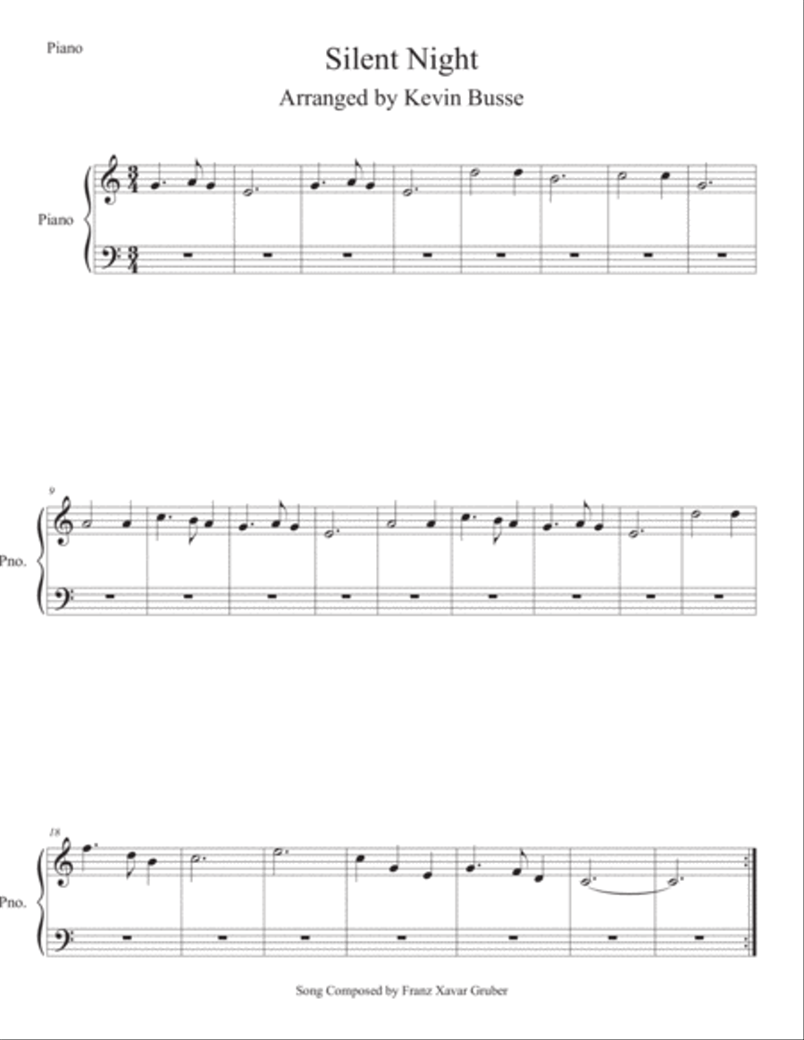 Silent Night (Easy key of C) Piano Easy Piano scores gallery preview page 1