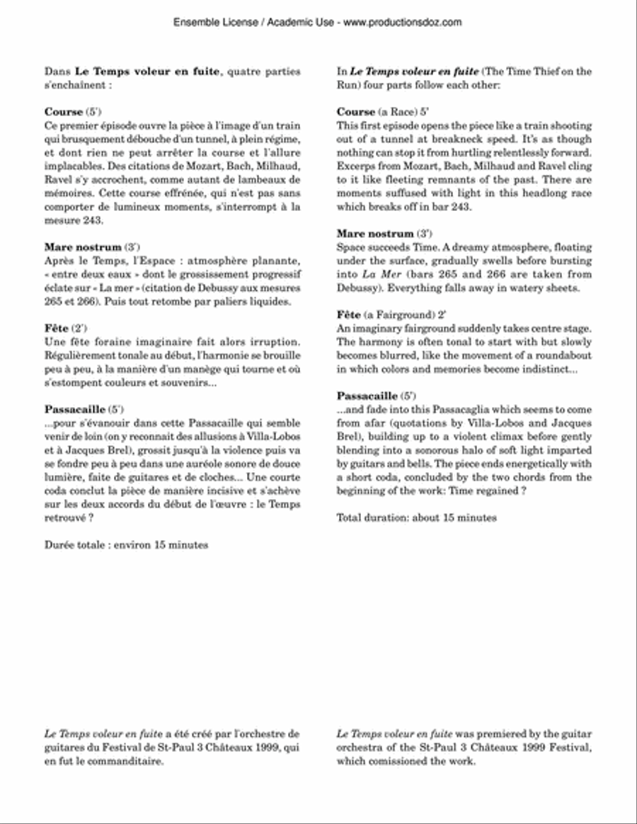 Le Temps voleur en fuite Guitar Ensemble scores gallery preview page 3