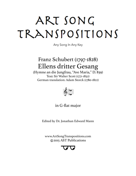 SCHUBERT: Ellens Gesang III, D. 839 (transposed to G-flat major)